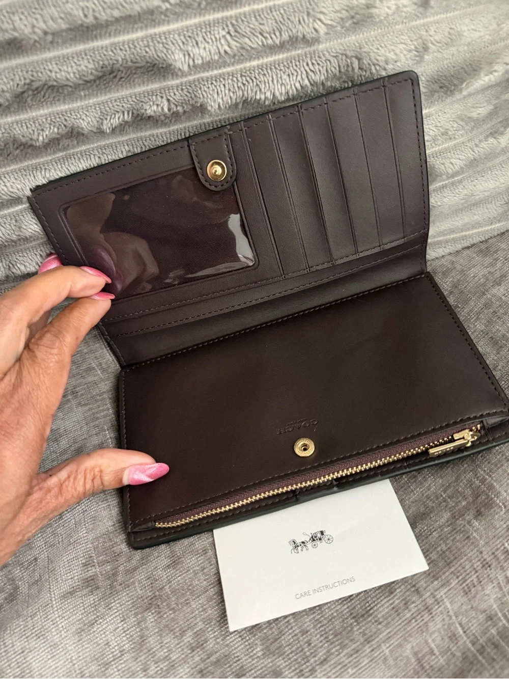 Coach Black Pebbled Leather Zip Wallet with Gold Logo